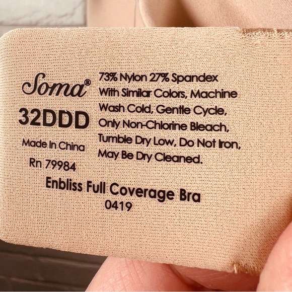 NWT Soma Enbliss Full Coverage Lined Underwire Bra 32DDD Soft Tan Nude #0468 - Picture 8 of 13